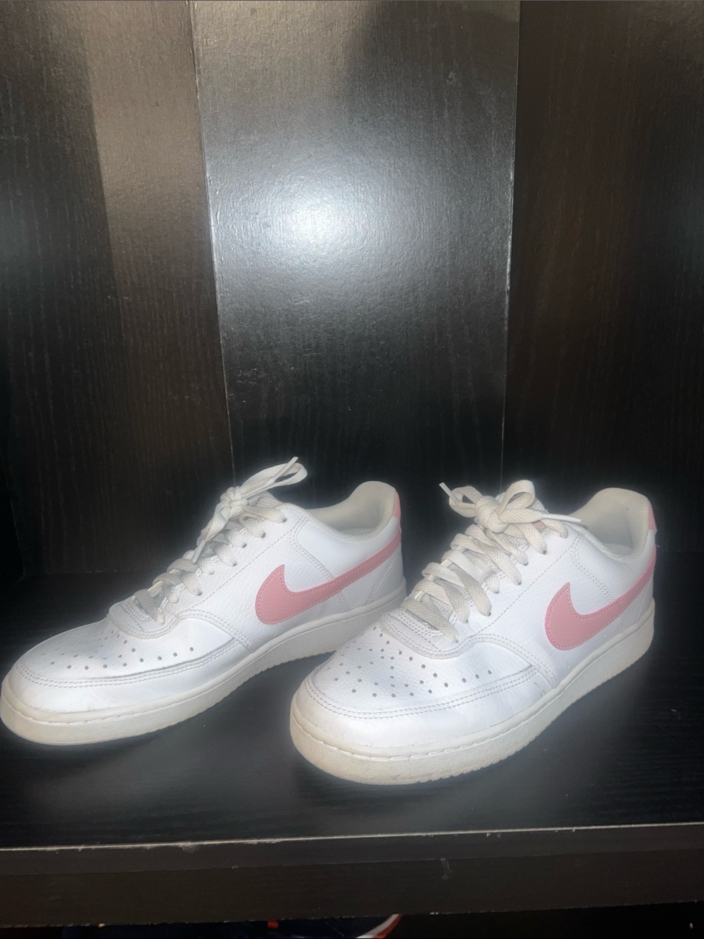 Nike White Low-Top Sneakers with Pink Swoosh